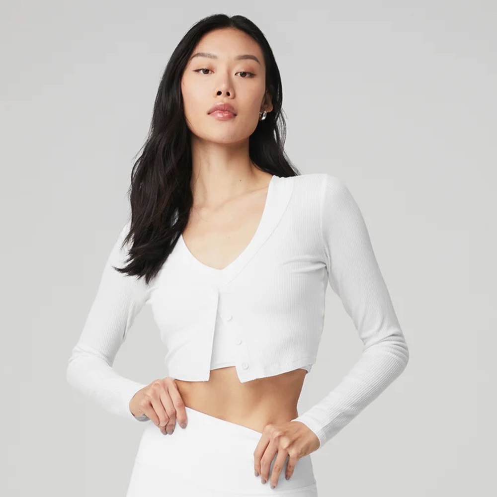 Alo Yoga Ribbed Cropped Whisper Cardigan